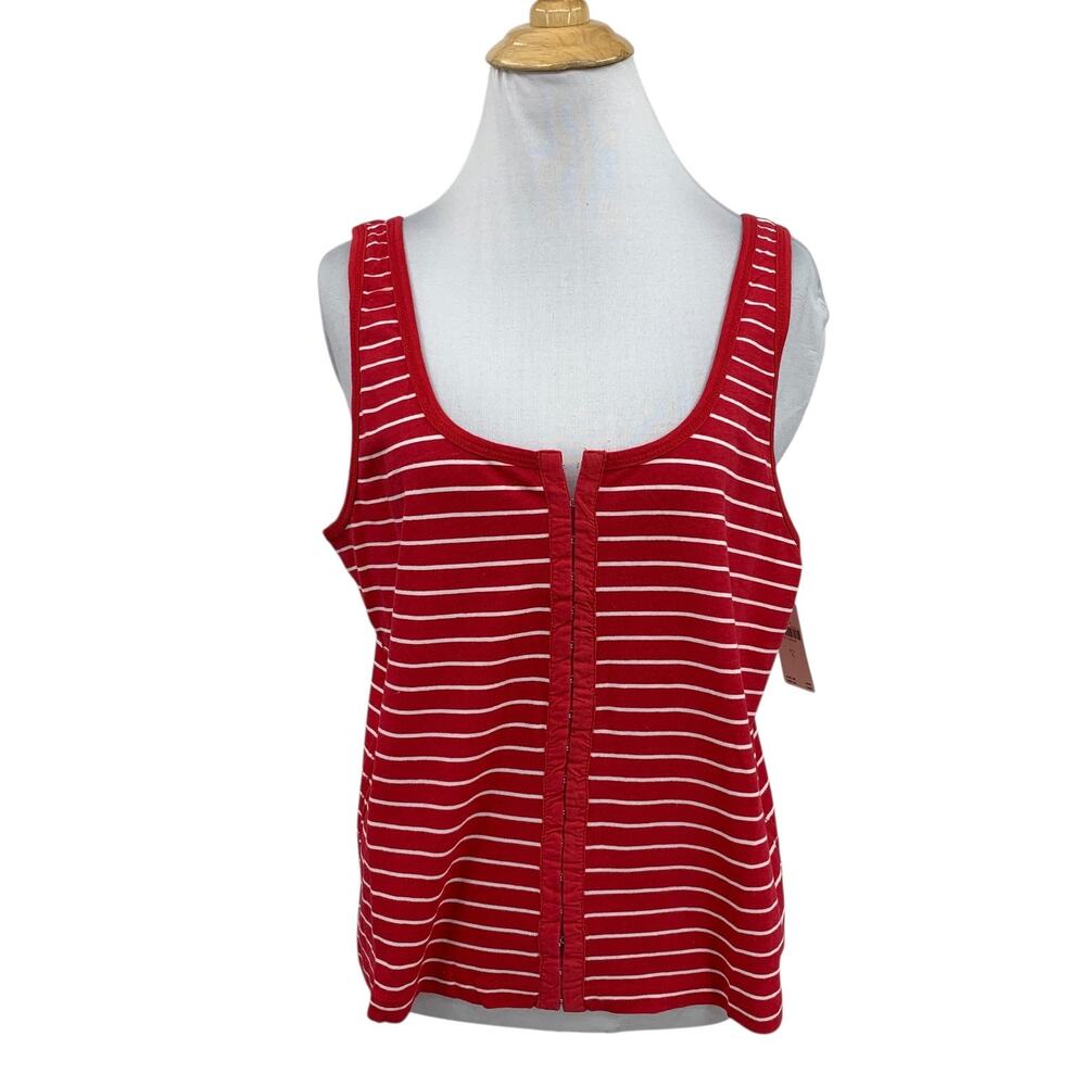 Pilcro Tank Top Women L Large Red White Striped Scoop Neck Front Clasps Cropped